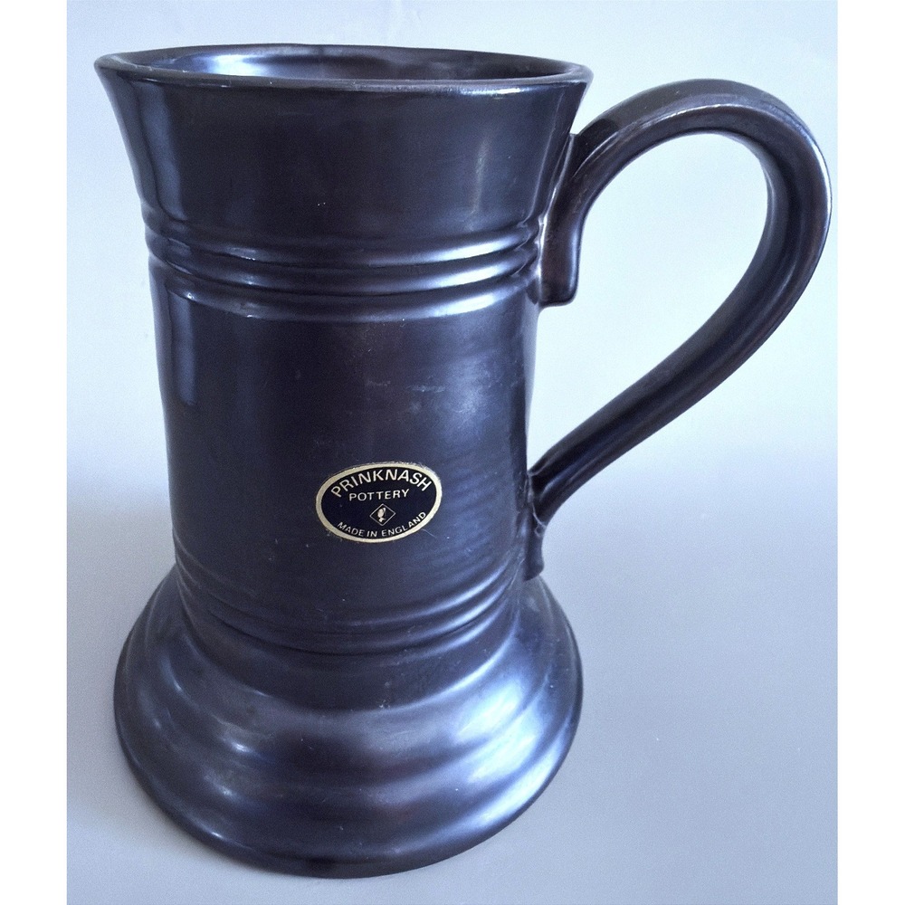 Prinknash Pottery Tankard England Dark Glaze Gold Label Vtg MCM Mug